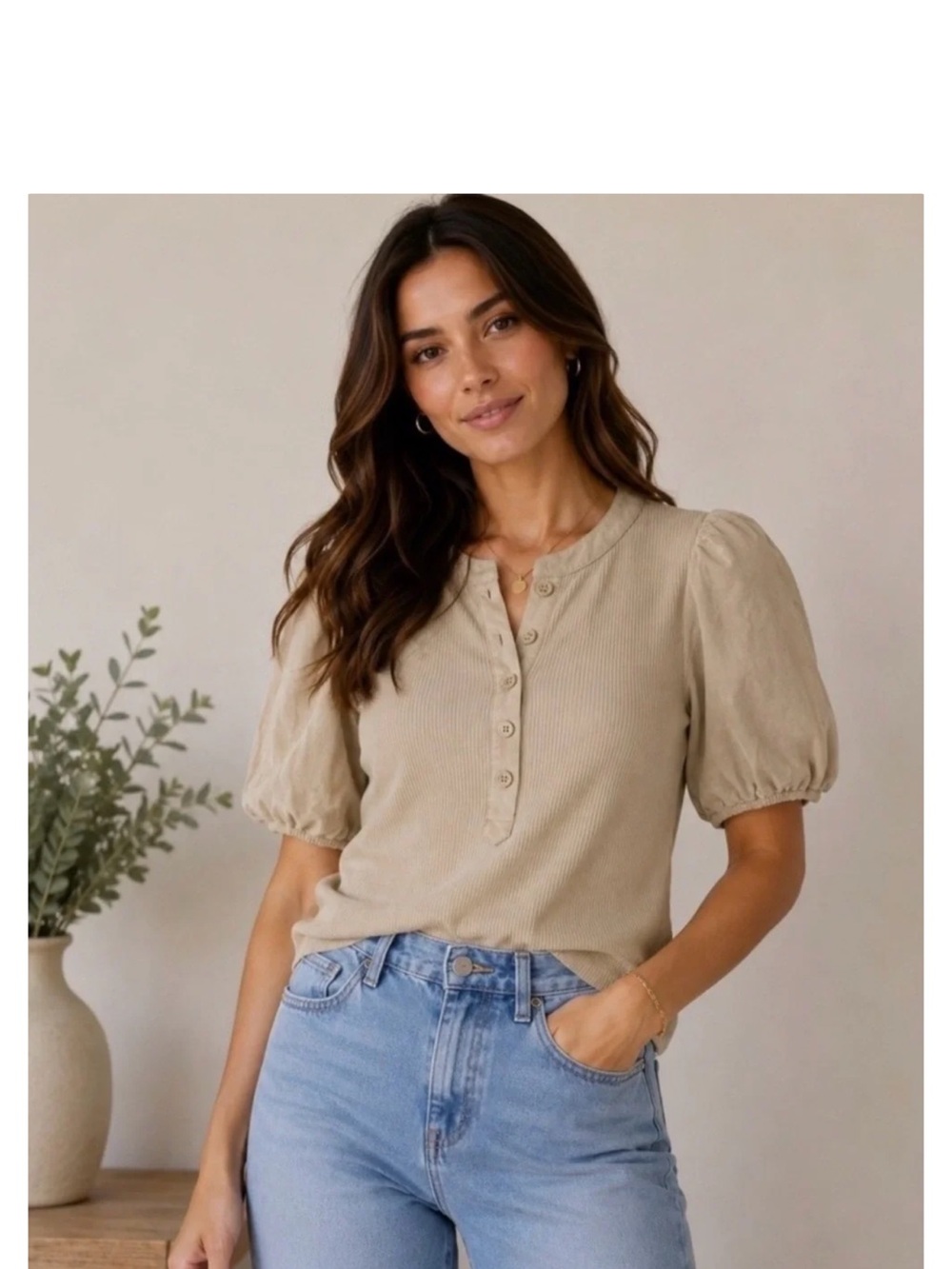 J Crew Perfect Puff-Sleeve Henley Shirt - XS
